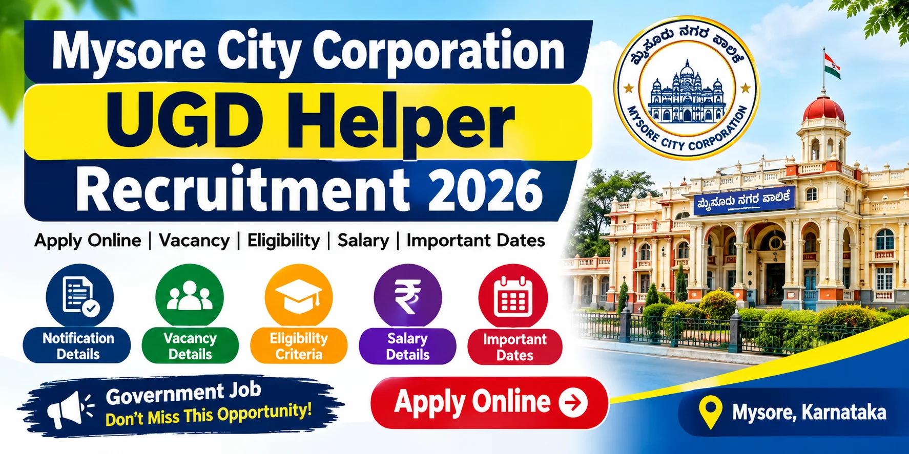 Mysore City Corporation UGD Helper Recruitment 2026 – Vacancy, Eligibility, Salary, Apply Online