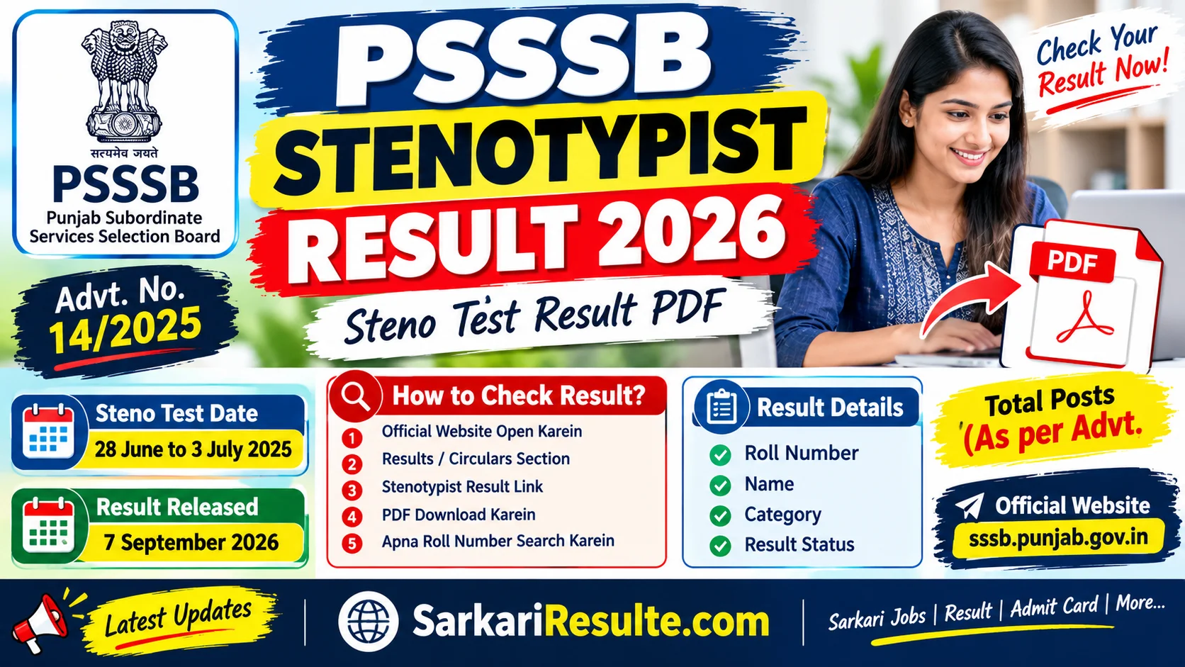 PSSSB Stenotypist Result 2026