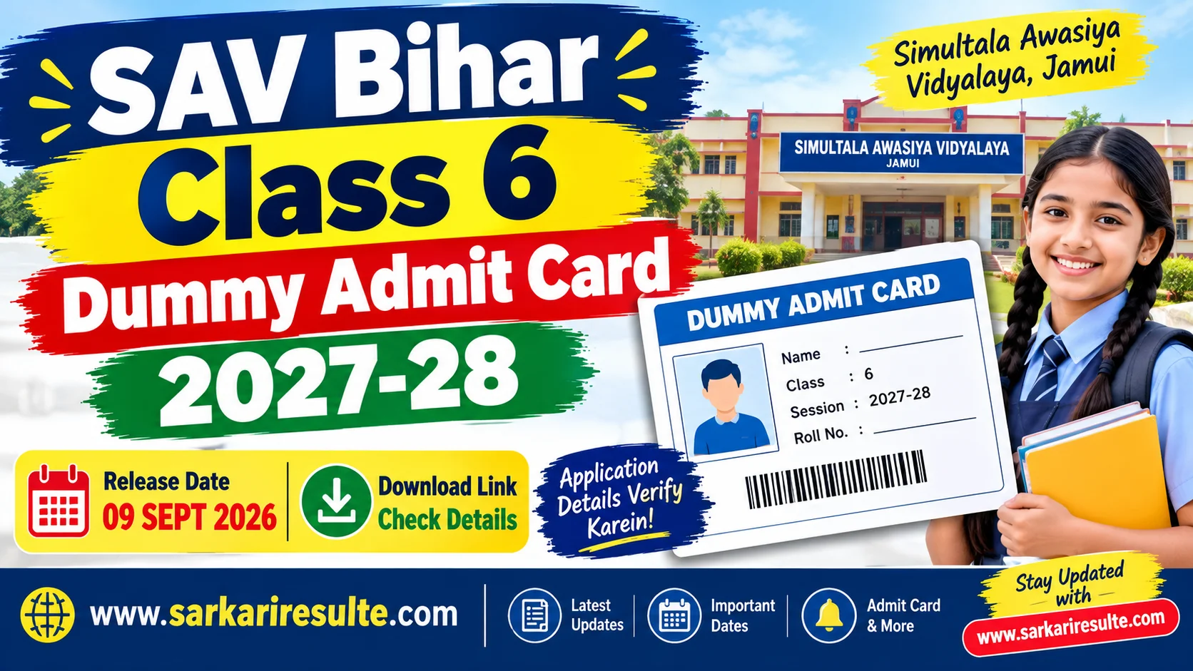 SAV Bihar Class 6 Dummy Admit Card 2027-28