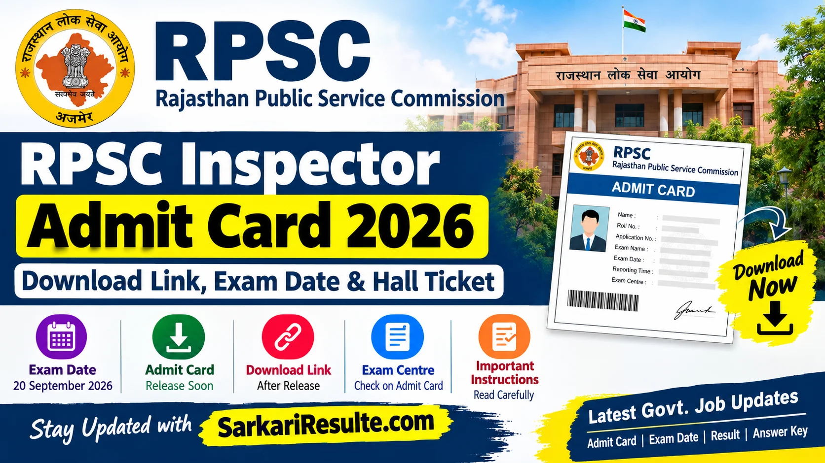 RPSC Inspector Admit Card 2026